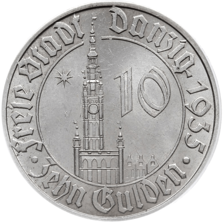 Freie Stadt Danzig 10 Gulden Nickel KM#159 1935